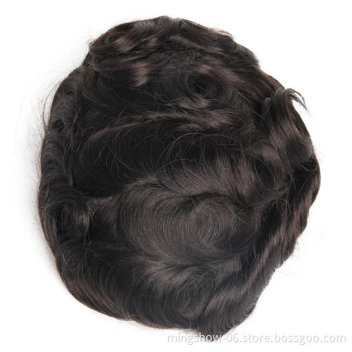 Full PU quality virgin human hair toupee black men, cheap hair piece toupee